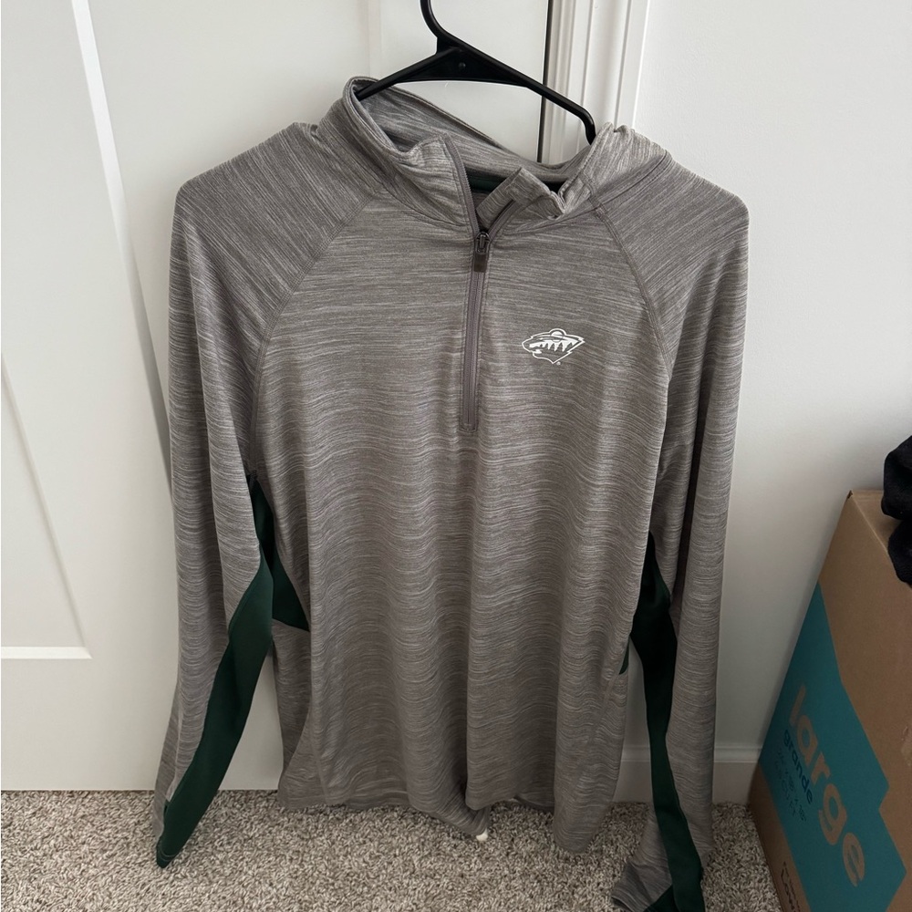 47 Brand Gray and Green Zip Up Sweater